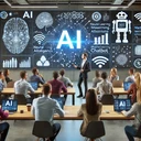 DALL·E 2025-03-06 11.19.31 - A modern training session on artificial intelligence (AI) in a high-tech office. A presenter stands in front of a large screen displaying AI-related g.webp